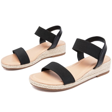 Ataiwee Women's Platform Wedge Heel Sandals - Open-Toe Adjustable Elastic Strappy, lightweight Rubber Sole, Comfortable Insole, Casual Summer Strappy Sandals.
