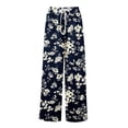 thumbnail image 3 of WTOBBY Women's Summer Boho Floral Print Wide Leg Palazzo Pants Featuring High Waist Elastic Drawstring and Pockets for Comfortable Lightweight Style ,Dark Blue XL, 3 of 7