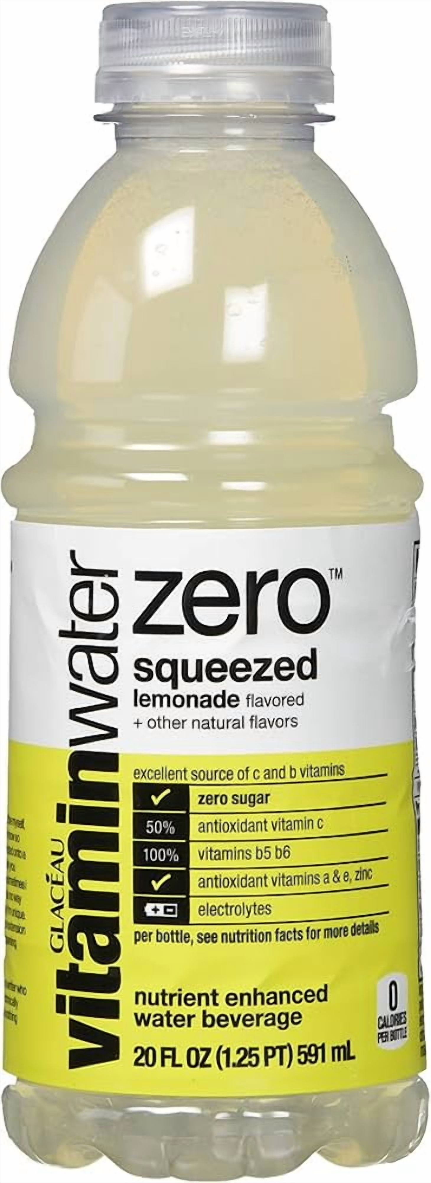 Vitaminwater Zero Sugar Lemonade Squeezed, Vitamin Enhanced Water, 12 Pack, 20 fl oz Bottles