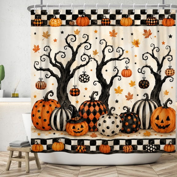 MIZHONA Halloween Pumpkins Shower Curtain Fall Spook Pumpkins Fabric Bathroom Curtains Decor with Hooks 72x72 in