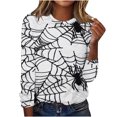 thumbnail image 2 of CLOISE Halloween Blouses for Women Funny Halloween Cobweb Graphic Tees Long Sleeve Round Neck Tops Basic Loose Oversized Shirts Boo Season Clothes Halloween Gift, 2 of 4