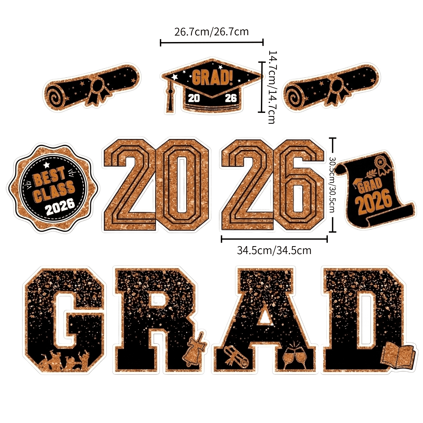 2026 Graduation Party Decorations, Graduation Yard Sign, Black Glitter, Letter Decor, Grad Cap Decorations, 10 Set, Outdoor Celebration Display