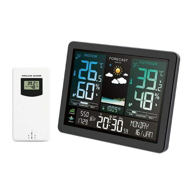 Termómetro para Exteriores con Enchufe USB, Reloj Meteorológico Multifuncional, Termómetro Digital Inalámbrico, Higrómetro Inalámbrico