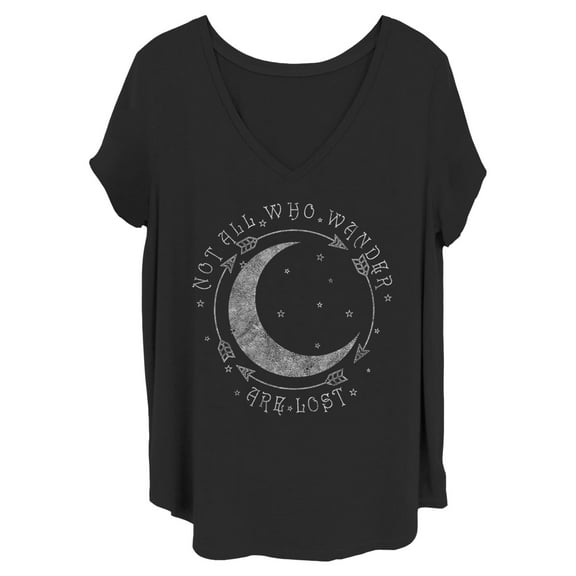 Women's Lost Gods Crescent Moon Not All Who Wander Are Lost  Graphic T-Shirt