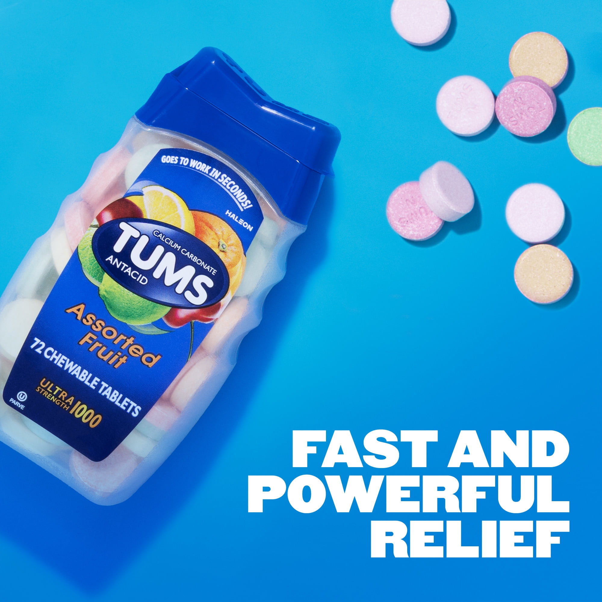 TUMS Ultra Strength Heartburn Relief Chewable Tablets, Assorted Fruit Flavors, 72 Count