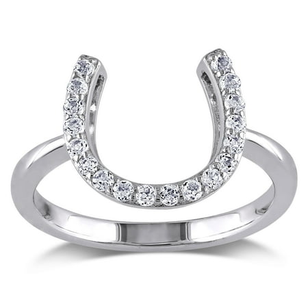 - Sterling Silver White Topaz Horseshoe Ring