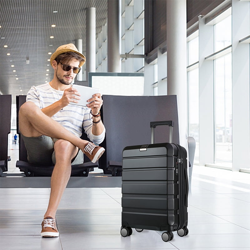 KROSER 20 Inch Hard Side Carry-On Luggage with TSA Lock & USB Port, Black