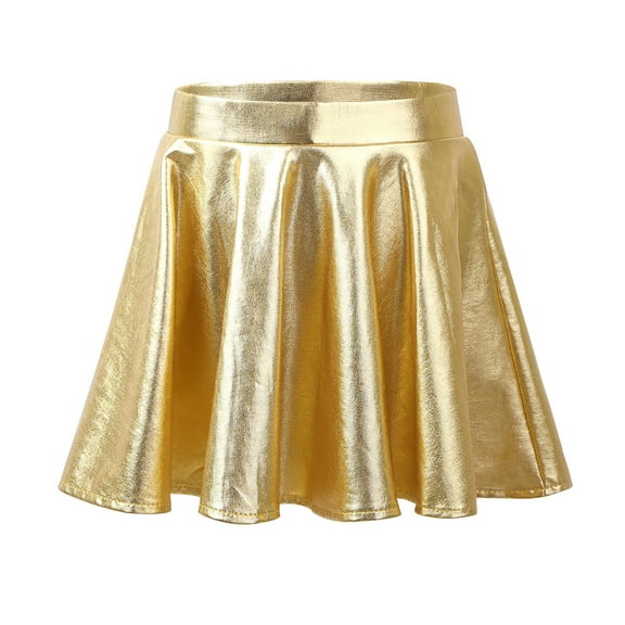 Moggemol Kids Girls Glossy Metallic A Line Mini Skort Skirt for Skater Scooter Dance Gymnastics Gold 8