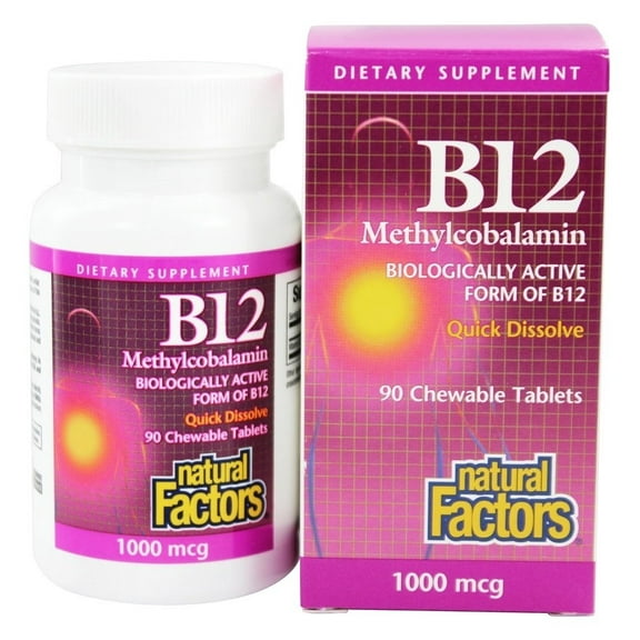 Natural Factors Vitamin B12 Methylcobalamin 1,000 mcg, Offers the Most Metabolically Active Form of B12, 90 Chewable Tablets