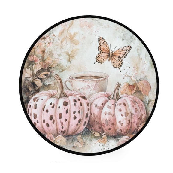 BZSMCE Round Decorative Floor Mat Autumn Serenity with Pumpkins Pattern 36.2IN