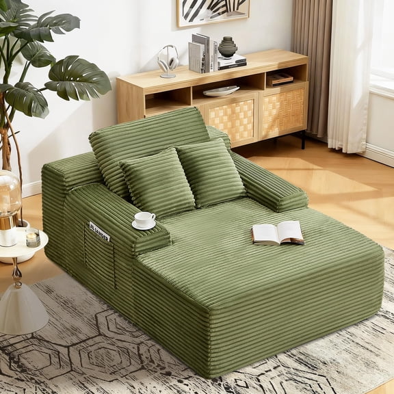 Andeworld 67.7" Chaise Lounge Chair Indoor, Upholstered Oversized Boneless Sleeper Sofa Bed, Comfy Reading Couch for Living Room, Bedroom, Movie Room, Green
