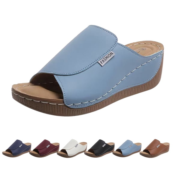 Modstep Orthopedic Wedge Sandals for Women 2026 Summer Platform Slip on Walking Slides Arch Support Wide Width Vacation Slippers size 6 Black