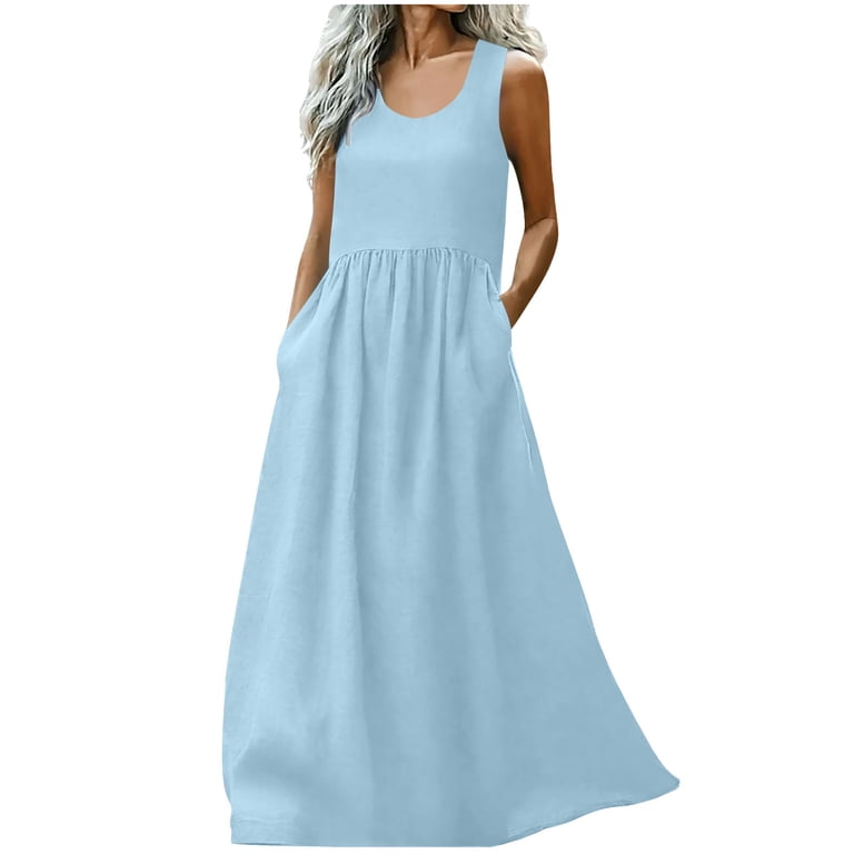 pale blue beach dress Tiered Dress Women Sleeveless V Neck Flowy Maxi Dresses Elegant Classy  Wedding Guest Party Prom Dress Cute Solid Color Cocktail Club Vintage  Sundress Maxi Dresses for Women 2025,Sky Blue,S at Amazon Women's