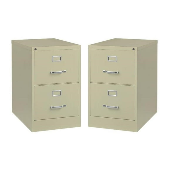Home Square 2 Drawer Deep Metal Filing Cabinet Set in Putty (Set of 2)