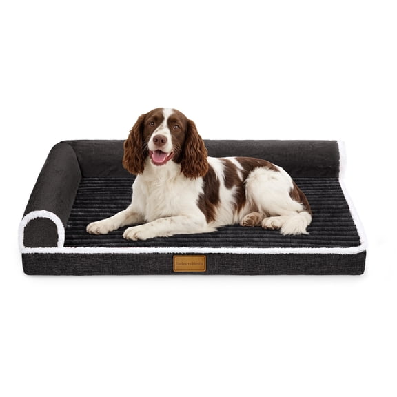 Exclusivo Mezcla Medium Orthopedic Dog Bed, Luxury Striped Jacquard Pet Bed Sofa 36"x24", Waterproof and Washable, Black
