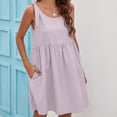 thumbnail image 4 of IROINNID Women's Sleeveless Solid Color Sundress Summer New Casual Bandage Doll Cotton And Linen Dress Round Neckline Knee-Length Dress, 4 of 9