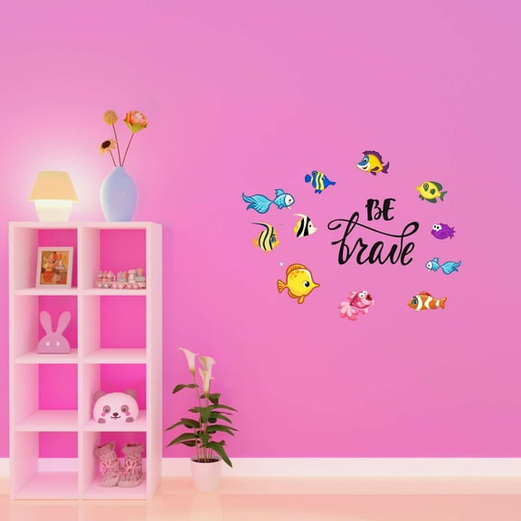 Be Brave School Of Fish Mermaid Dolphin Colorful Fish Salt Water Princess Creatures Seahorse Queen Sweet Unicorn Lovely Dream Holiday Gift Decorating Wall Decal Sticker - Size: 20 In X 16 In