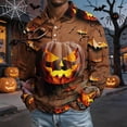 thumbnail image 7 of GrmtClth Mens Regular Fit Halloween Long Sleeve Polo Tops Vintage Cracked Pumpkin Bat Print Comfort Soft Fabric Holiday Golf Weekend Casual Shirts Brown XL, 7 of 7