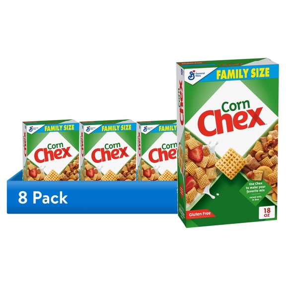 (8 pack) Corn Chex Gluten Free Breakfast Cereal, Homemade Chex Mix Ingredient, Family Size, 18 oz