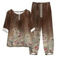 thumbnail image 2 of (clearance Sale)MSJUHEG Two Piece Sets Scoop Neck Tops Sweatpants Linen Sets for Women 2 Ladies Cotton Five Sleeve Printed Blouse Loose Pants Two Suit Pant Suits Fall Tops Brown Xl, 2 of 3