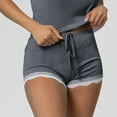 thumbnail image 3 of REALiKUN Dressy Sleepwear Shorts for Women Sexy Lace Hem Patchwork Shorts Drawstring Knitted Ribbed Pajama Shorts, 3 of 8