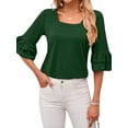 thumbnail image 3 of Hibeli Women Square Neck Tiered Ruffle Mid-Sleeve Solid Color Pullover Top, 3 of 7
