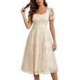 thumbnail image 2 of NTACZA Dresses for Women 2026 Wedding Guest Dresses Midi Dressy Square Neckline A-Line Mesh Embroidered Beige L, 2 of 7