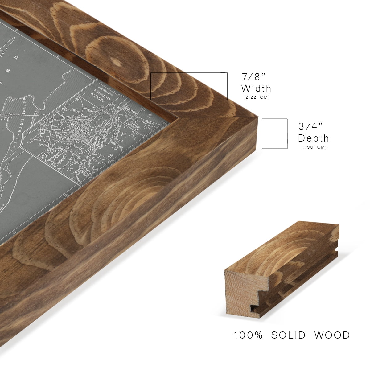 City Map of Washington D.C. -Framed Print w/glass-Walnut