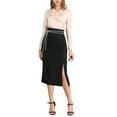thumbnail image 2 of MODA NOVA Junior's High Waist Slit Skirts Side Zip Midi Straight Skirt Black XL, 2 of 4
