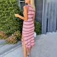 thumbnail image 5 of Ruyang Womens Bodycon Summer Casual Midi Sundress Sleeveless Cute Hollow Out Knit Side Slit Striped Long Tank Dress Long Sleeve Shirt Dress, 5 of 6