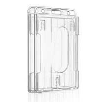 Pawfly Vertical 2-Card Badge Holder with Thumb Slot Hard Transparent PC Case Protector for Office School IDs Credit Cards Driver’s Licenses and Passes, 2 Pack
