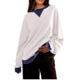 thumbnail image 1 of TMOYZQ Pull Oversize pour Femmes 2024 Col Rond Manches Longues Bloc de Couleur Décontracté Ample Automne Mode Blouse Chandails en Molleton en Solde, 1 of 4