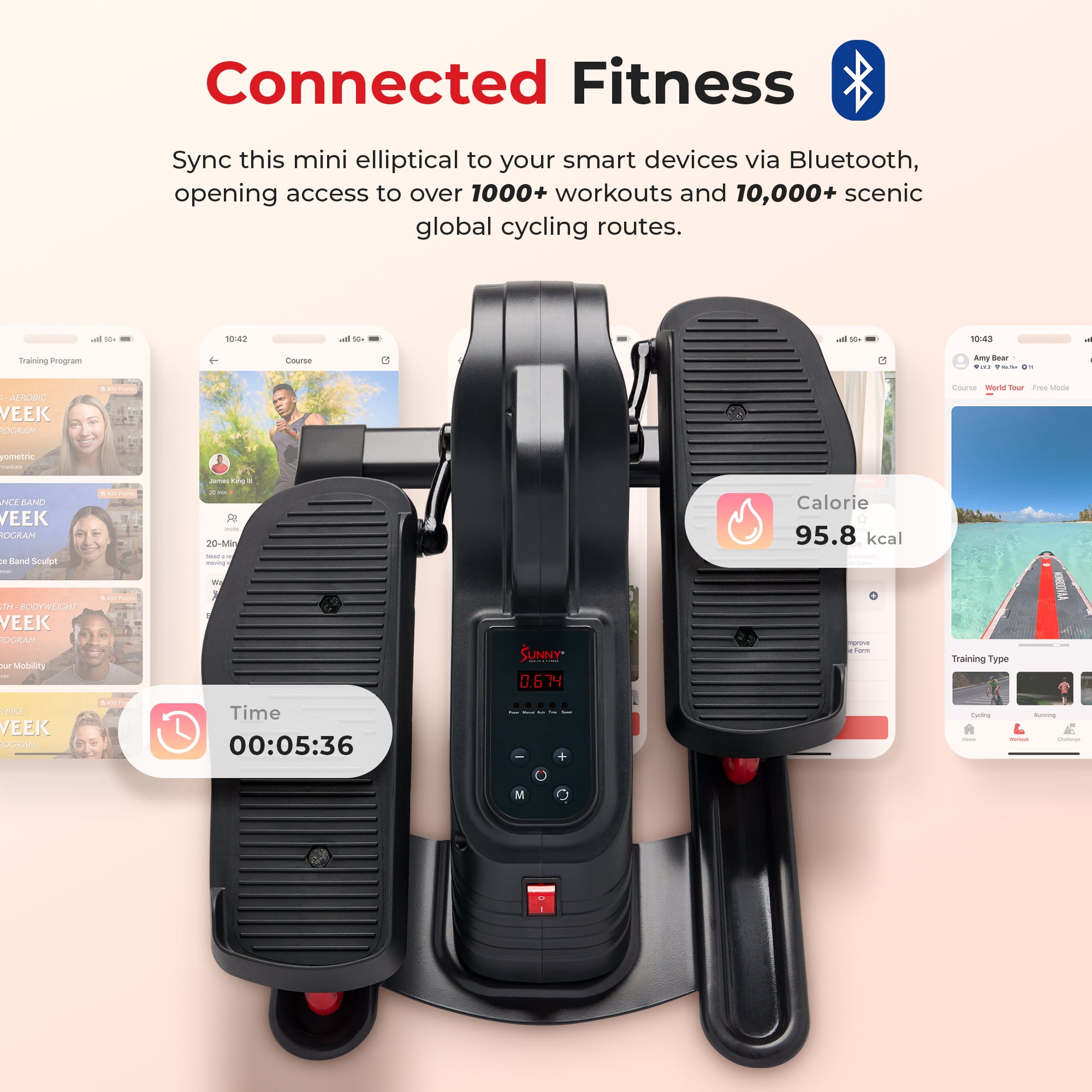 Sunny Health & Fitness SF-E3959SMARTG Electric Motorized Under Desk Elliptical Machine
