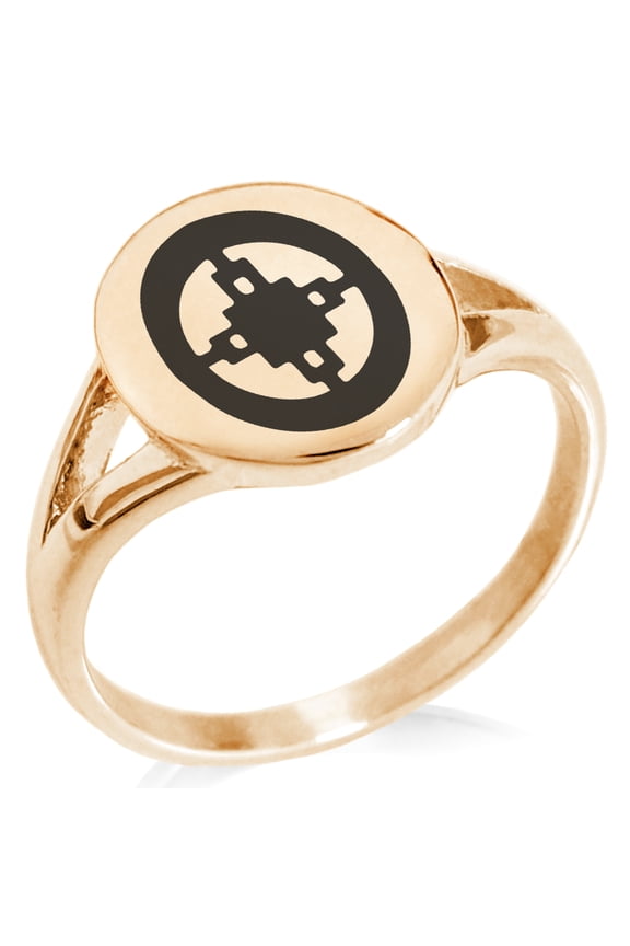 Stainless Steel Aztec Intelligence Rune Minimalist Oval Top Polished Statement Signet Ring