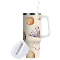 Yayeee 40oz Double-Wall Insulated Stainless Steel Tumbler with Handle Bottle, Watercolor Seashells