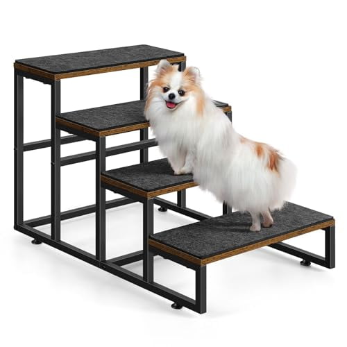 Dog Stairs for High Beds 4 Steps Dog Stairs for Small Medium Dogs Pet Stairs/Steps for Puppy, Cats, Dogs, Easy to Walk on Dog Step for Beds and Cars,Dark Grey ﻿