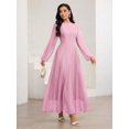 thumbnail image 6 of Pink High-Neck Ruched Waist Maxi Dress With Long Blouson Sleeves, 6 of 30