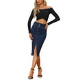 thumbnail image 2 of INSPIRE CHIC Women’s Casual Denim High Waist Split Hem Midi Jean Pencil Skirts, 2 of 5
