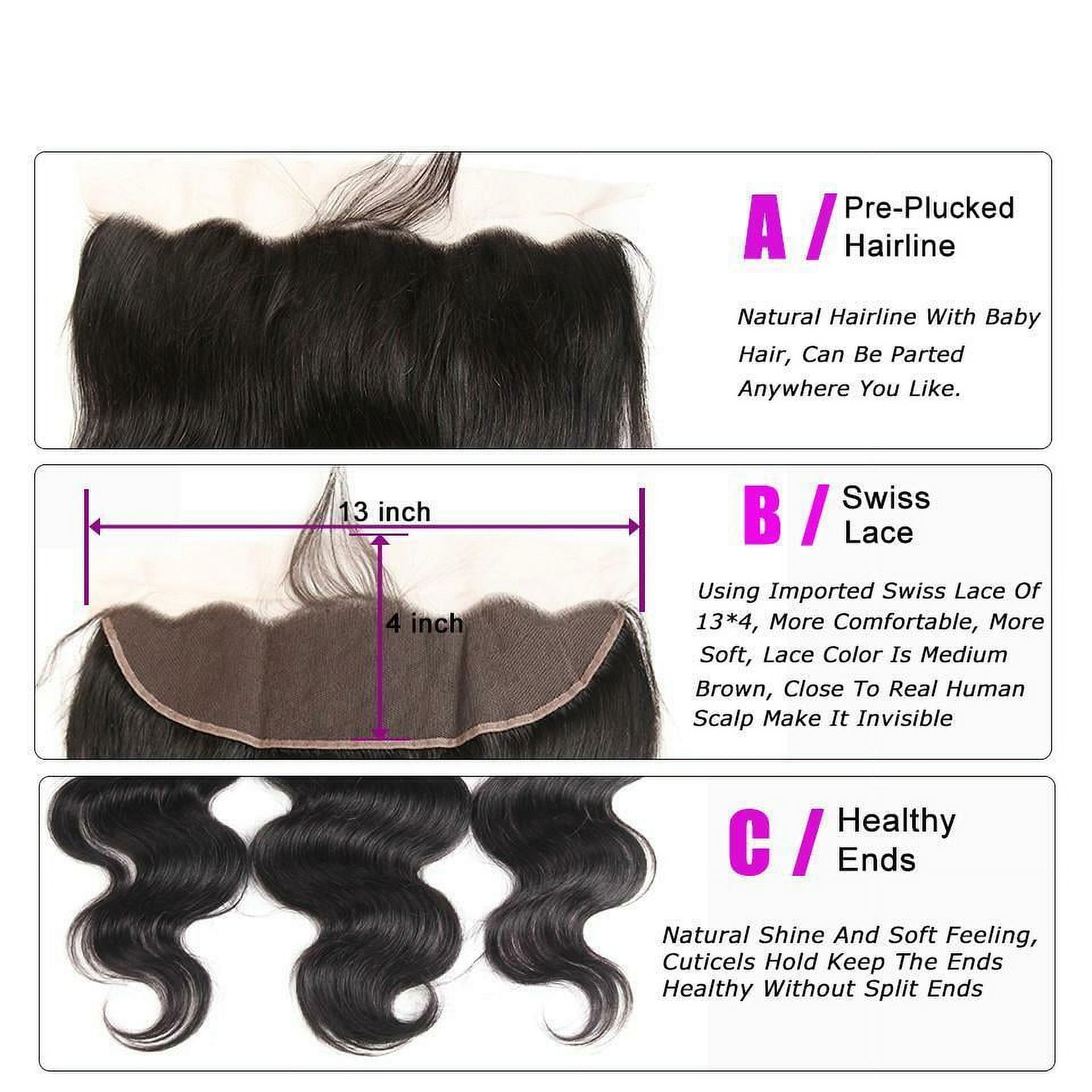 Ustar Body Wave Bundles with Frontal Human Hair Bundles with Lace Frontal (20 22+22, Natural Black) Brazilian Body Wave Hair Virgin Hair Ear to Ear 13x4 Frontal with 2 Bundles