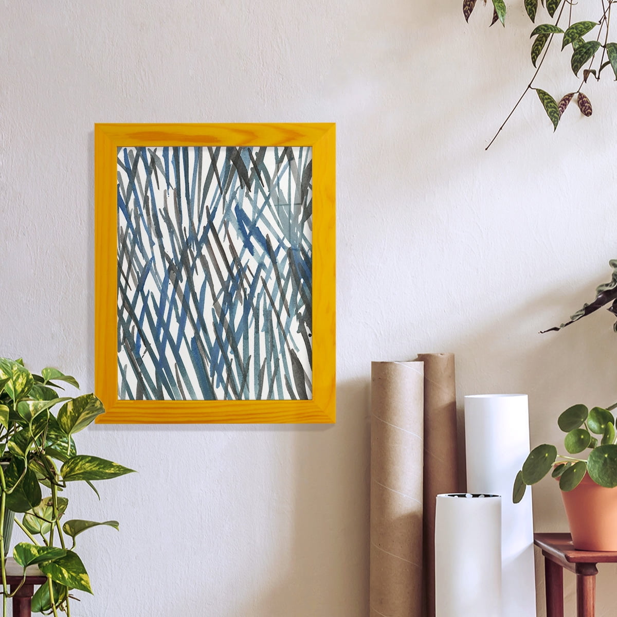 Blue Grass II - Framed Print w/glass - Sunflower Yellow
