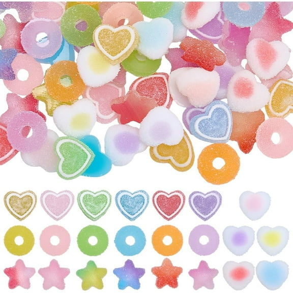 92pcs 23 Styles Candy Resin Charms Food Cabochons Bulk Flatback Faux Heart Star Donut Candies Sweets Delicious Foods Cabochon Charm for DIY Crafting Jewelry Making Decoration Embellishments