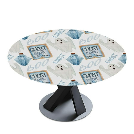 

Halloween Cute Round Fitted Tablecloth Elastic Edge Home Decor Tablecloths Waterproof Table Cover for Kitchen Living Room
