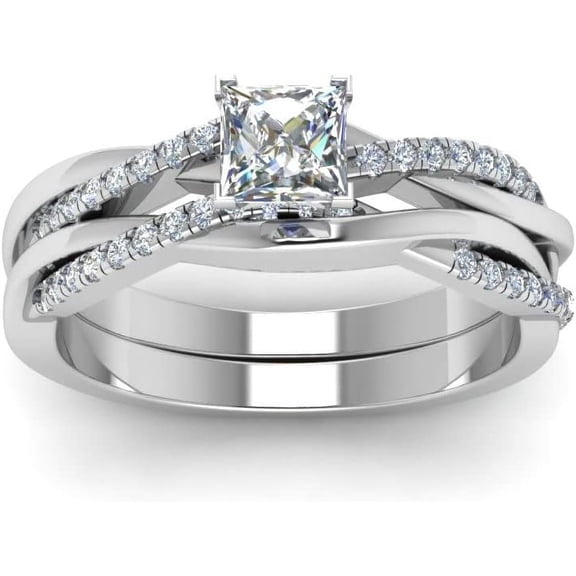 Divine_creation 925 Sterling Silver 2.31 Ct Princess Cut Diamond Wedding Bridal Ring Set 14K White Gold Plated For Women's -8.5
