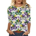 thumbnail image 2 of Xuyuer Mardi Gras Printed Shirt - Ladies' 3/4 Sleeve Crewneck Top for Festival Celebrations, Carnival Themed Parties, Vibrant Holiday Seasonal Fashion & Eye-Catching Parade Ready Apparel, 2 of 9