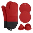 thumbnail image 1 of Guantes de microondas Cocina Hornear Cocinar Ollas Titulares Silicona Algodón Aislamiento térmico Tapetes de mesa, Rojo 6 piezas Jumpingount HA005330-02, 1 of 7