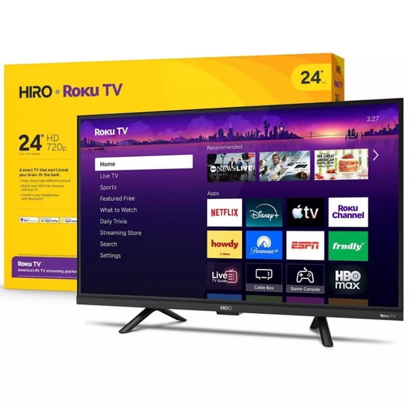 Restored Hiro Roku 24" 720p HD Smart Flat Screen LED TV Dolby Audio for Streaming H24C2C4