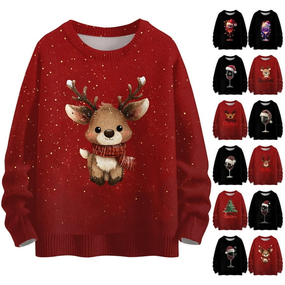 Women's Casual Long Sleeve Woolen Christmas Sweatshirt Fall Vacation Long Sleeve Pullover for Fall and Winter, Festive and Comfortable, Ideal as Christmas Sweaters for Women ,Black,L