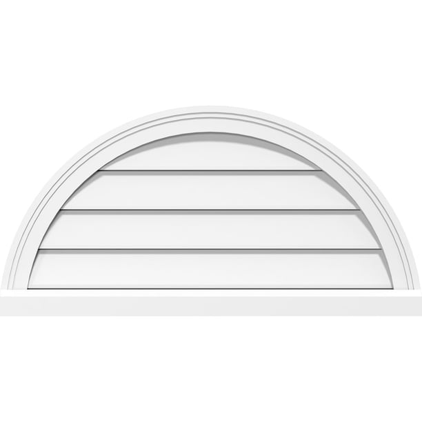 32"W x 16"H Half Round Surface Mount PVC Gable Vent Functional, w/ 2"W