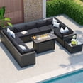 thumbnail image 3 of Clouddwell 12-Piece Patio Furniture Set With Fire Table On Sale, Black Rattan Wicker Outdoor Sectional Sofa Couch with Table Patio Conversation Set for Lawn& Backyard, Black, 3 of 6