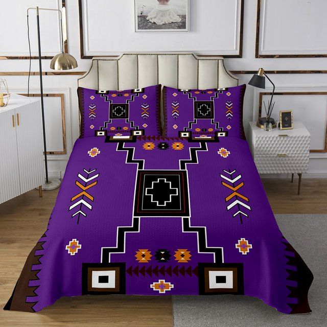 Erosebridal Purple Aztec Coverlet Set King,Hippie Boho Bedding Set,3pcs